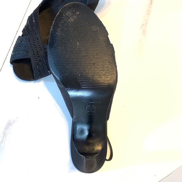 NINA Black Satin Rhinestone Peep Toe Slingback 7.5 - Picture 7 of 8